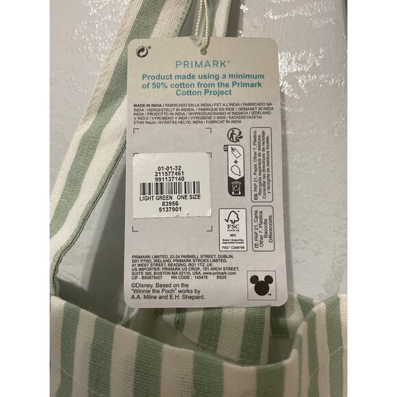Disney Winnie The Pooh Green Striped Tote Bag By Primark - Picture 4 of 6